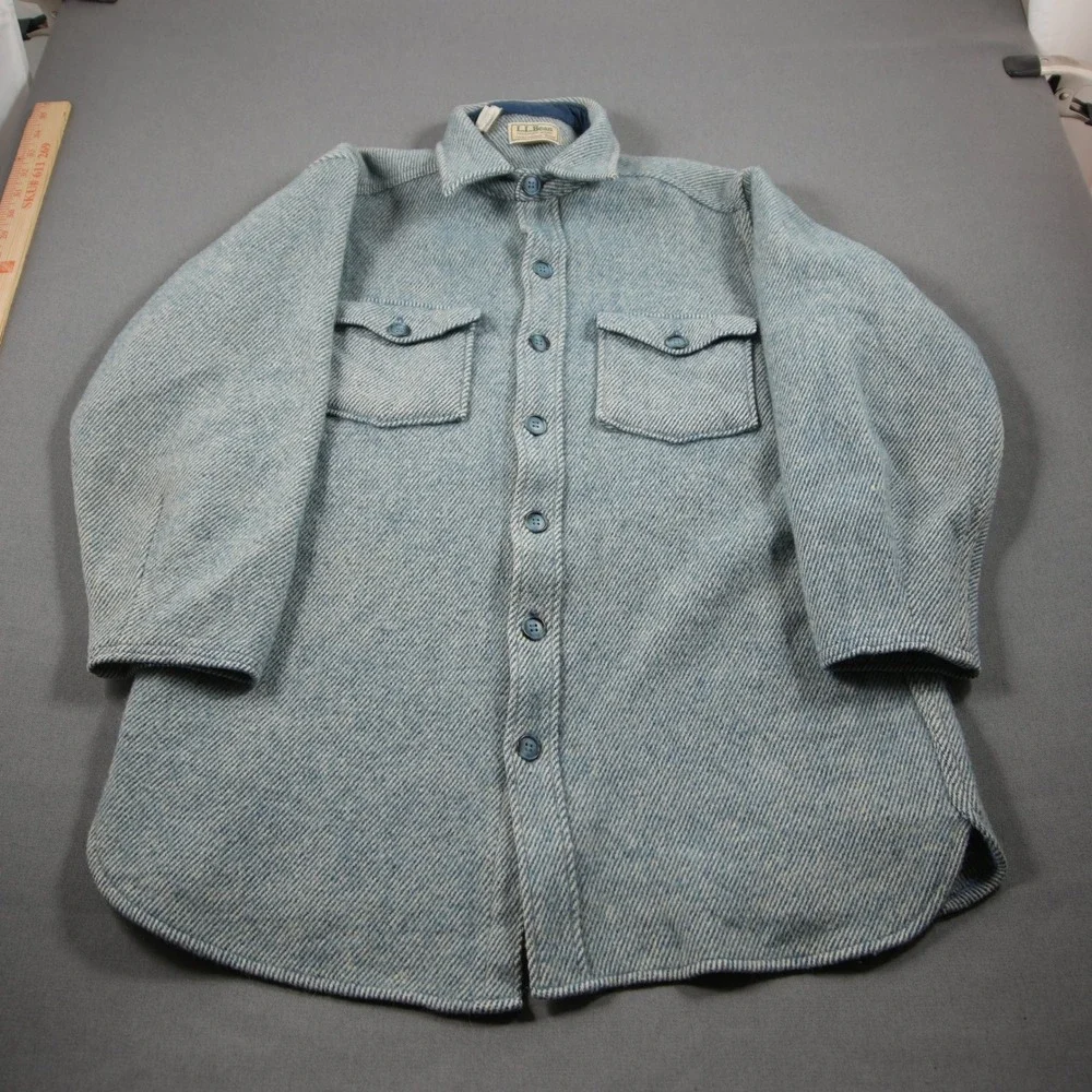 VTG L.L. Bean Northwoods USA 100% Wool Twill Men Shirt L Western Coastal Outdoor